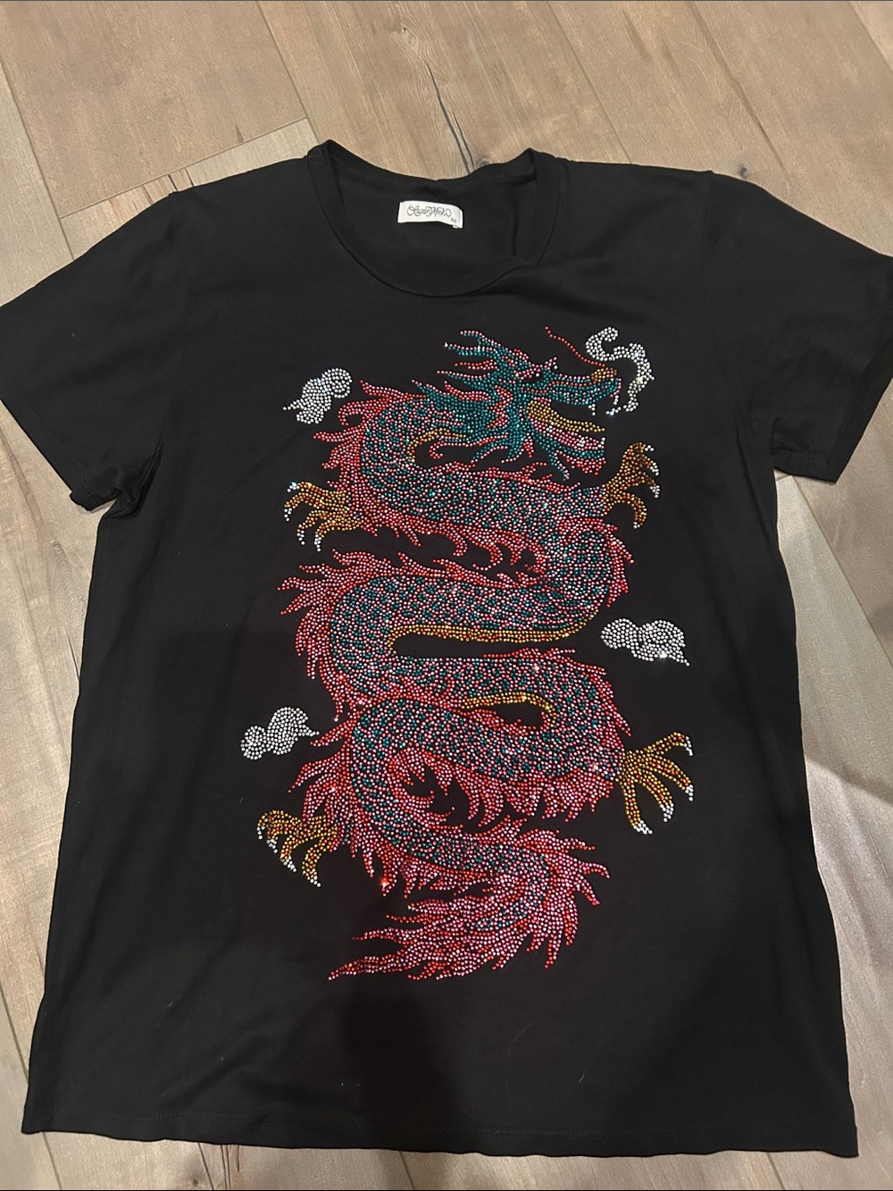 Lauren Moshi Ursula Black Rhinestone Dragon Short Sleeve Tee